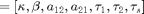 $=[\kappa, \beta, a_{12}, a_{21},\tau_1,\tau_2, \tau_s]$